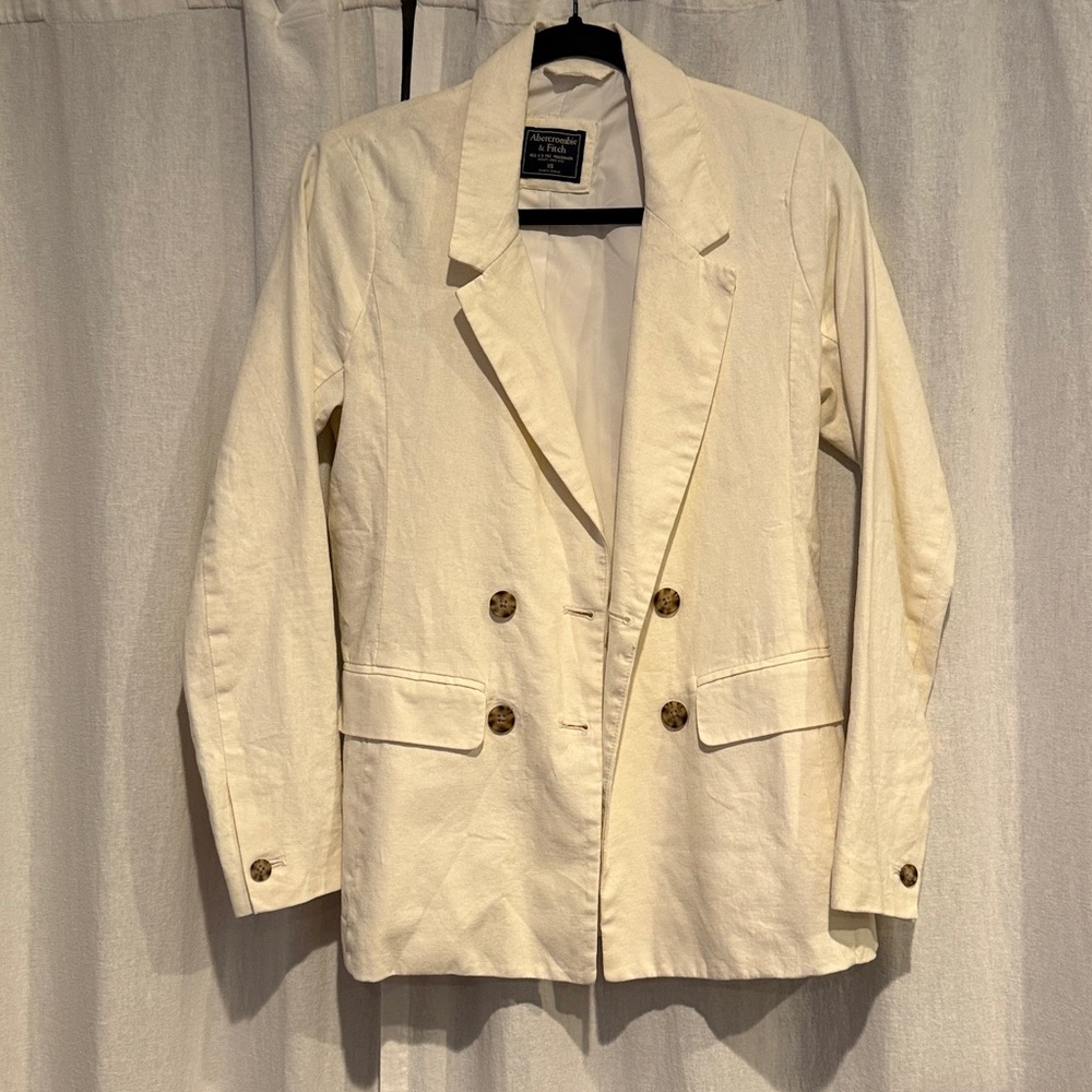 Abercrombie & Fitch Double Breasted Lined Linen Blazer, Cream color, size XS